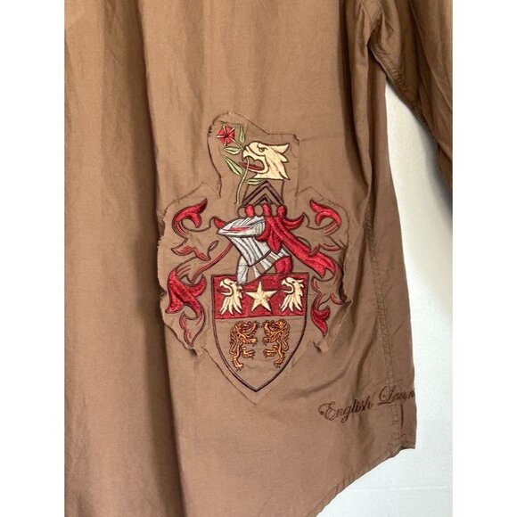 English Laundry Women's Lion Crest Long Sleeve Button Shirt in Brown - Sz M - Picture 4 of 7